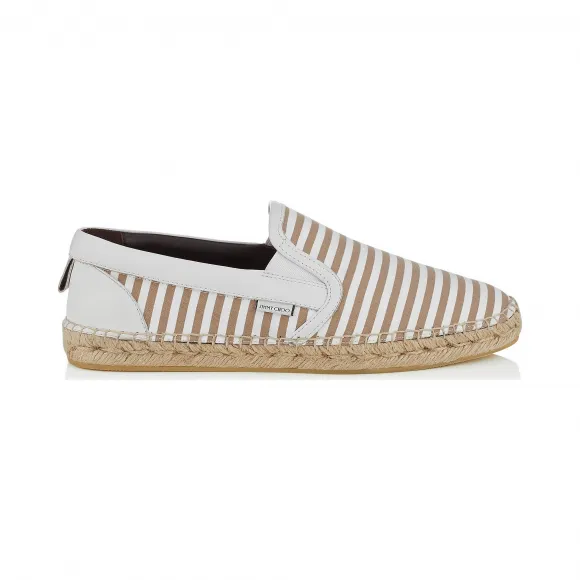Jimmychoo/吉米周 蛋壳和超白色条纹棉布帆布鞋 VLADCON0C1527