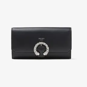 Jimmychoo/吉米周 WALLET WCHAIN钱包-水晶扣饰黑色小牛皮钱包 WALLETWCHAINTYF000071