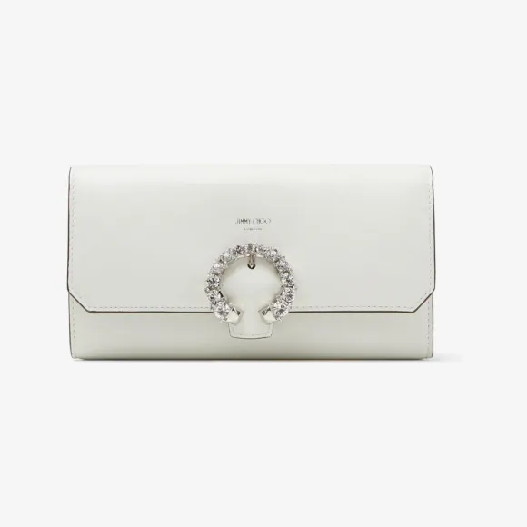 Jimmychoo/吉米周 WALLET WCHAIN钱包-水晶扣饰拿铁色小牛皮钱包 WALLETWCHAINTYF0C7368