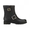 Jimmychoo/吉米周 兔毛饰黑色机车皮革骑士靴  YOUTHBKL010003