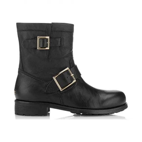 Jimmychoo/吉米周 黑色机车皮革骑士靴  YOUTHBKU010003