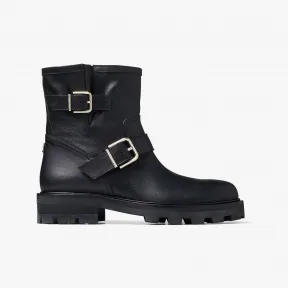 Jimmychoo/吉米周 YOUTHII-银色扣饰黑色磨面皮骑士靴 YOUTHIISQM010003