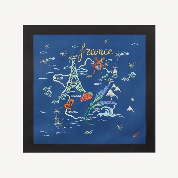 凯卓/Kenzo 'France-Japan' silk square scarf FC68EW320PFI.99.TU