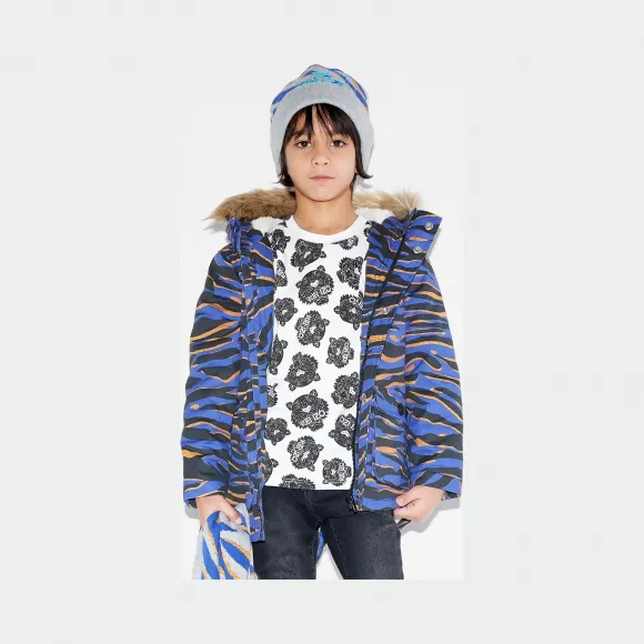 凯卓/Kenzo 男孩 宝蓝色 大衣 老虎条纹派克大衣 L76K44508G02.71.10A