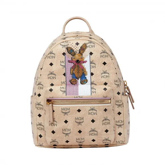 MCM 小兔子 Stark Stripe Visetos 经典双肩背包 MWK8SXL30IG001