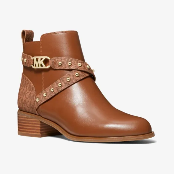 迈克高仕/Michael Kors Kincaid 皮革和铆钉徽标踝靴 49F1KIME5L-0230