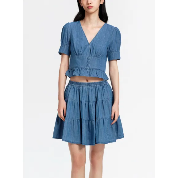迈克高仕/Michael Kors 女士 V 领牛仔短袖 MS140821KQ980