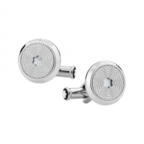 万宝龙/Montblanc 圆形精钢袖扣，搭配辐射状星形图案和珍珠母贝六角白星品牌标识 U0123808