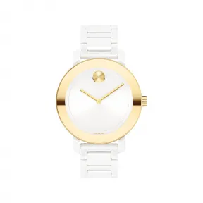 摩凡陀/Movado 摩凡陀波特系列 白色陶瓷表壳 白色表盘 陶瓷表链 金色装饰 3600710