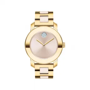 摩凡陀/Movado BOLD系列 36.3MM 淡金色离子镀不锈钢 石英机芯 女表 3600800