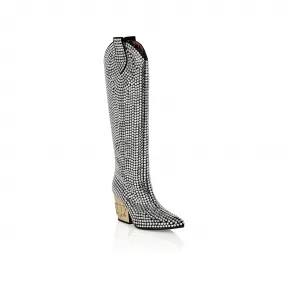 菲利普·普莱因/Philipp Plein 牛仔中跟靴哥特式 Plein 与水晶 AABS-WSE0625-PLE010N-70