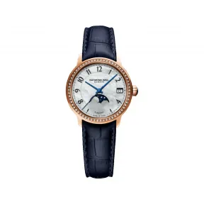 雷蒙威/Raymond Weil 月相自动珍珠母贝和钻石皮帶腕表 - 经典大师系列 34 MM 自动机械机芯 2139-P5S-05909