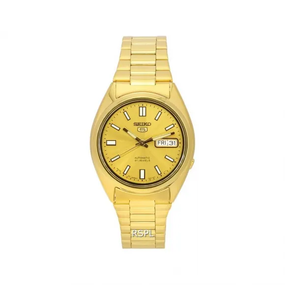 精工/Seiko Seiko 5系列 37.00 MM 不锈钢镀金 自动机械机芯 男表 SNXS80J5