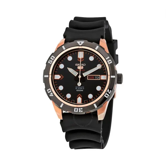 精工/Seiko 5系列 玫瑰金色精钢 自动机械机芯 男表 SRP680