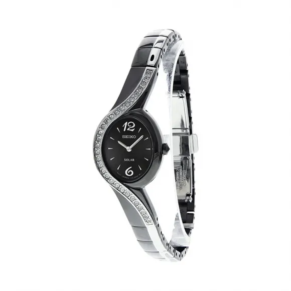 精工/Seiko Solar系列 灰色和银色精钢 石英机芯 女表 SUP123