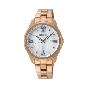 精工/Seiko 不锈钢镀玫瑰金色 太阳能机芯 女表 SUT364J1