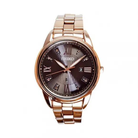 精工/Seiko 不锈钢镀玫瑰金色 太阳能机芯 女表 SUT366J1