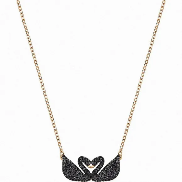 施华洛世奇/Swarovski 项链 Iconic Swan Double 项链, 黑色, 镀玫瑰金色 5204130