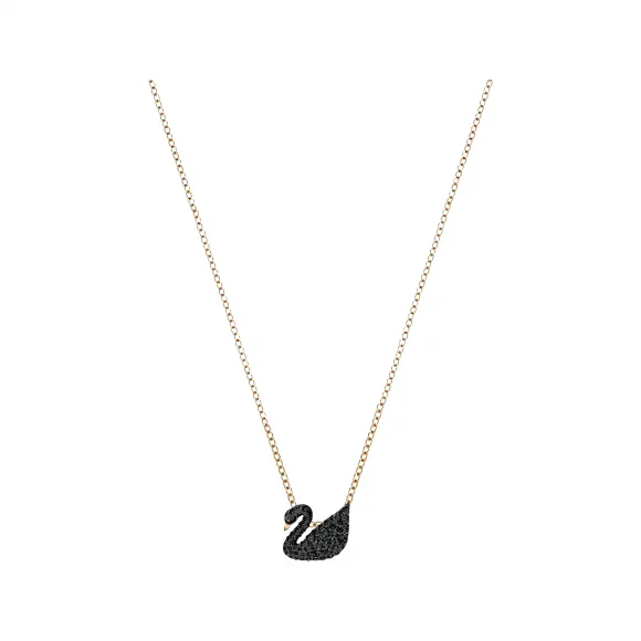 施华洛世奇/Swarovski Swarovski Iconic Swan 链坠  天鹅  小码  黑色  镀玫瑰金色调 5204133