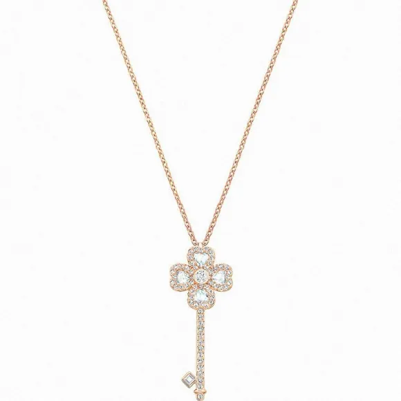 施华洛世奇/Swarovski 项链 Deary Key 链坠, 小码, 白色, 镀玫瑰金色 5238926