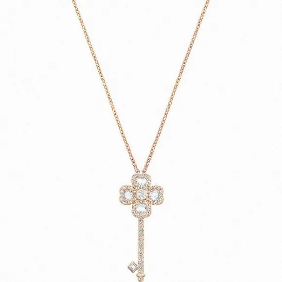 施华洛世奇/Swarovski 项链 Deary Key 链坠, 小码, 白色, 镀玫瑰金色 5345157