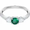 施华洛世奇/Swarovski Attract Trilogy Round 戒指, 绿色, 镀铑 5416151