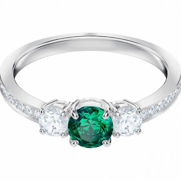 施华洛世奇/Swarovski Attract Trilogy Round 戒指, 绿色, 镀铑 5448876