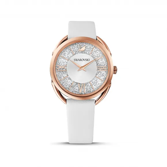 施华洛世奇/Swarovski Crystalline Glam 腕表, 真皮表带, 白色, 玫瑰金色调 PVD 5452459