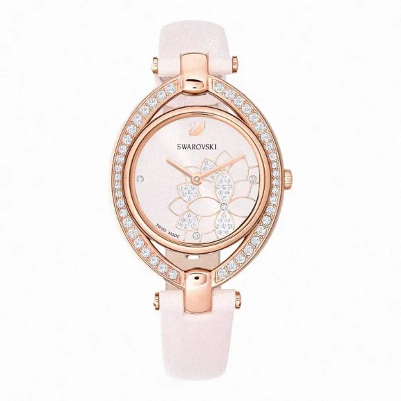 施华洛世奇/Swarovski Stella 腕表, 真皮表带, 粉红色, 玫瑰金色调 PVD 5452507
