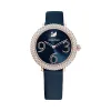 施华洛世奇/Swarovski Crystal Frost 腕表, 真皮表带, 蓝色, 玫瑰金色调 PVD 5484061