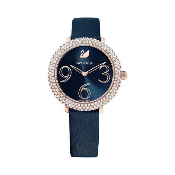 施华洛世奇/Swarovski Crystal Frost 腕表, 真皮表带, 蓝色, 玫瑰金色调 PVD 5484061