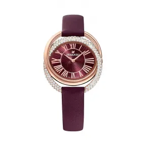 施华洛世奇/Swarovski Duo 腕表, 真皮表带, 深红色, 玫瑰金色调 PVD 5484379