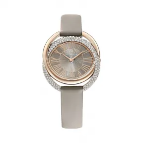 施华洛世奇/Swarovski Duo 腕表, 真皮表带, 灰色, 香槟金色调 PVD 5484382