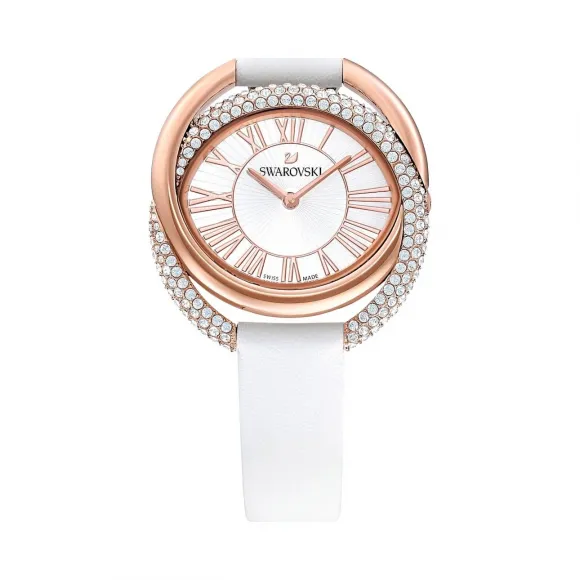 施华洛世奇/Swarovski Duo 腕表, 真皮表带, 白色, 玫瑰金色调 PVD 5484385