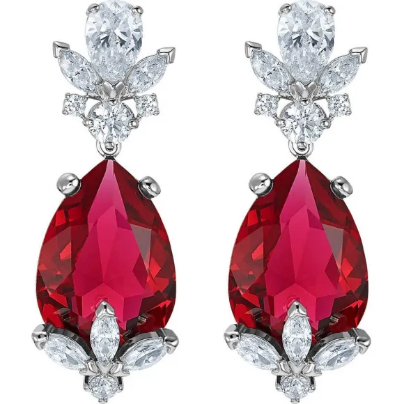施华洛世奇/Swarovski Louison 水滴形耳环, 红色, 镀铑 5495078