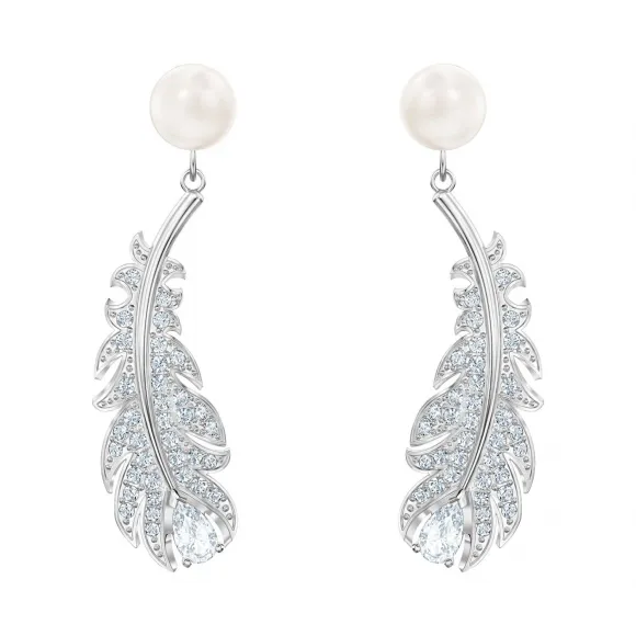 施华洛世奇/Swarovski Nice 穿孔耳环, 白色, 镀铑 5496052