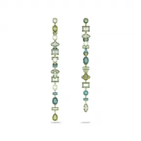 施华洛世奇/Swarovski Gema 水滴形耳环  非对称设计  混合切割  超长  绿色  镀金色调 5613734