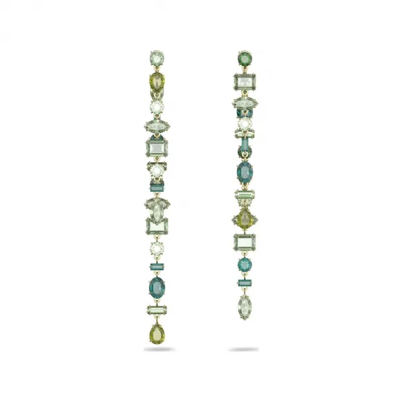 施华洛世奇/Swarovski Gema 水滴形耳环  非对称设计  混合切割  超长  绿色  镀金色调 5613734