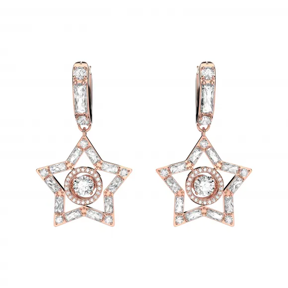施华洛世奇/Swarovski Stella 水滴形耳环  混合切割  星星  白色  镀玫瑰金色调 5617769
