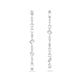 施华洛世奇/Swarovski Gema 水滴形耳环  非对称设计  混合切割  超长  白色  镀铑 5639328