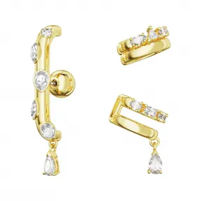 施华洛世奇/Swarovski Dextera 耳骨夹  套装 (3)  混合切割  白色  镀金色调 5663334