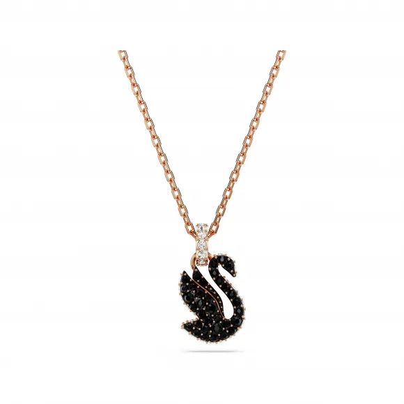 施华洛世奇/Swarovski Swarovski Swan 链坠 天鹅 小号 黑色 镀玫瑰金色调 5678046