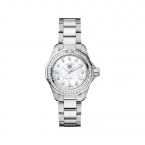 豪雅/TAG Heuer 竞潜系列 抛光精细磨砂精钢，13颗直径1.60MM的 VS级钻石；22颗直径1.50MM的 VS级钻石；11颗直径1.40MM(0.552克拉)的VS级钻石 30MM 石英机芯 女表 WBP1417.BA0622
