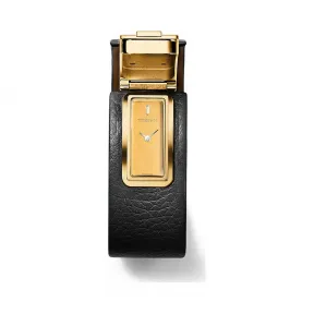 Tiffany T 系列 2-Hand 腕表，33 x 16 毫米 18K 黄金表壳，搭配黑色皮表带，中号  GRP10470