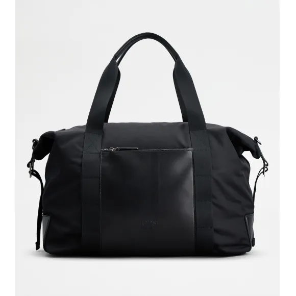 托德斯/Tod's 男人 黑色 大号织物拼皮革行李包 XBMTRKV0400SPFB999