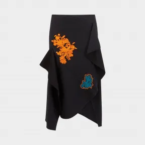 范思哲/Versace Florage 荷叶边刺绣半身裙 - 黑色 半身裙 A78068-A223417_A1008