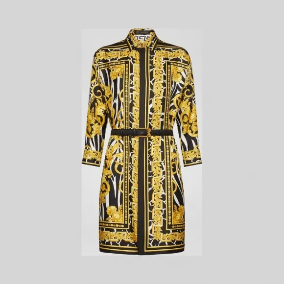 范思哲/Versace Savage Barocco印花桑蚕丝衬衫连衣裙 A82301-A230893_A7900