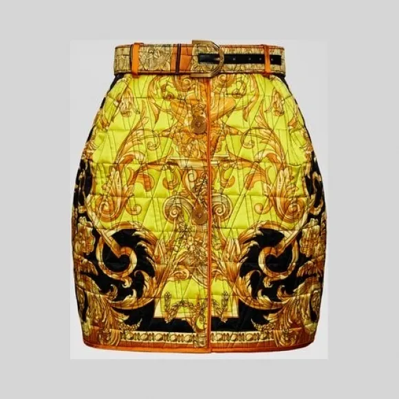 范思哲/Versace Barocco Femme印花绗缝桑蚕丝半身裙 A84610-A232054_A7048