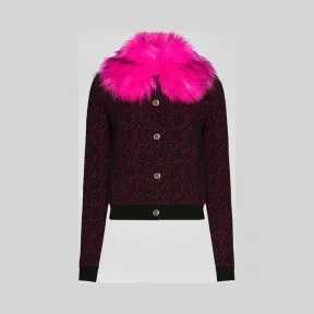 范思哲/Versace 人造皮草装饰羊毛开衫 A84640-A232027_A2055