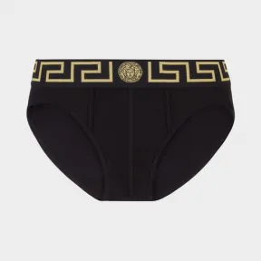 范思哲/Versace Greca 弹力棉质内裤 - 黑色 三角底裤 AU10027-AC00059_A80G
